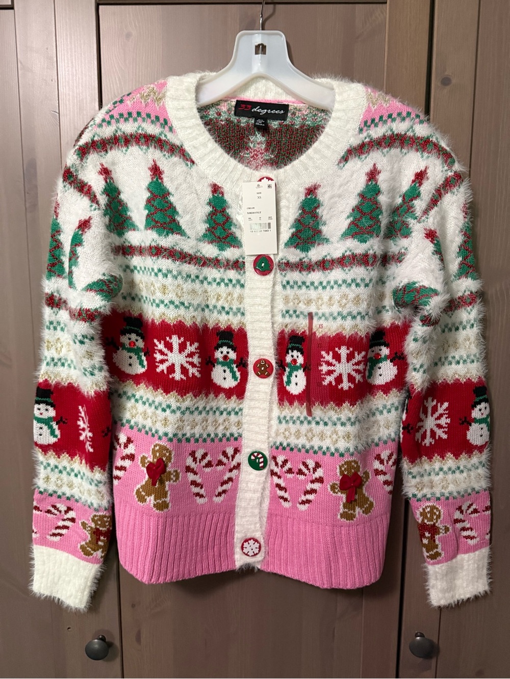 33 Degrees Fuzzy Christmas Cardigan with Festive Motifs, XS